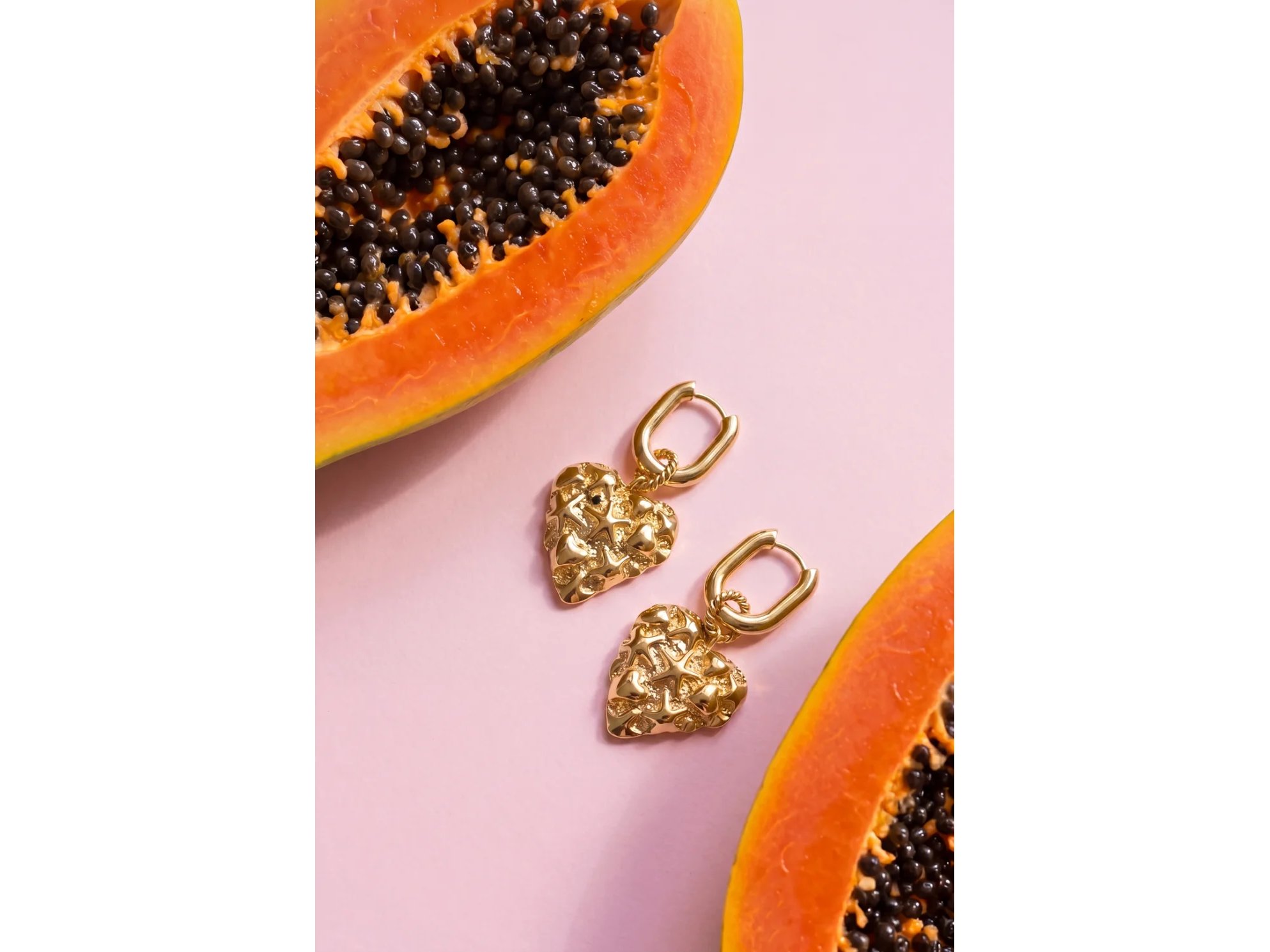 Gold hammered heart huggie earrings