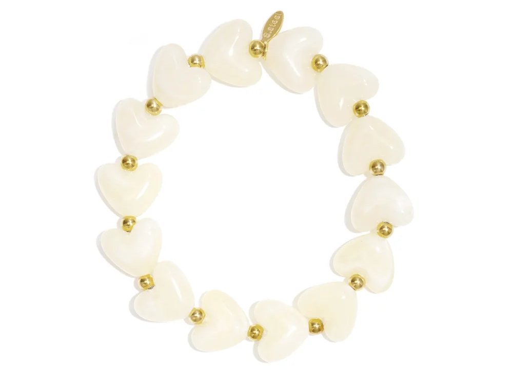 Elastieken Hartjes Kralenarmband Gebroken wit